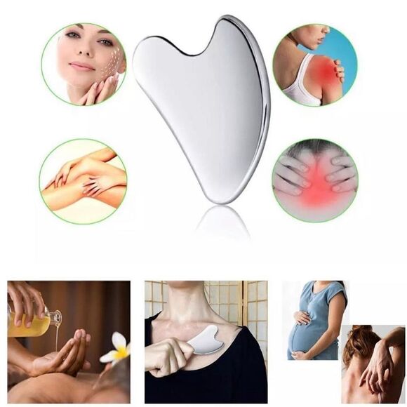 NEW WITH BOX STAINLESS STEEL GUA SHA SILVER - Picture 2 of 9